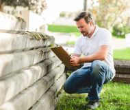 inspector or engineer is checking the building structure and house. After the renovate is complete